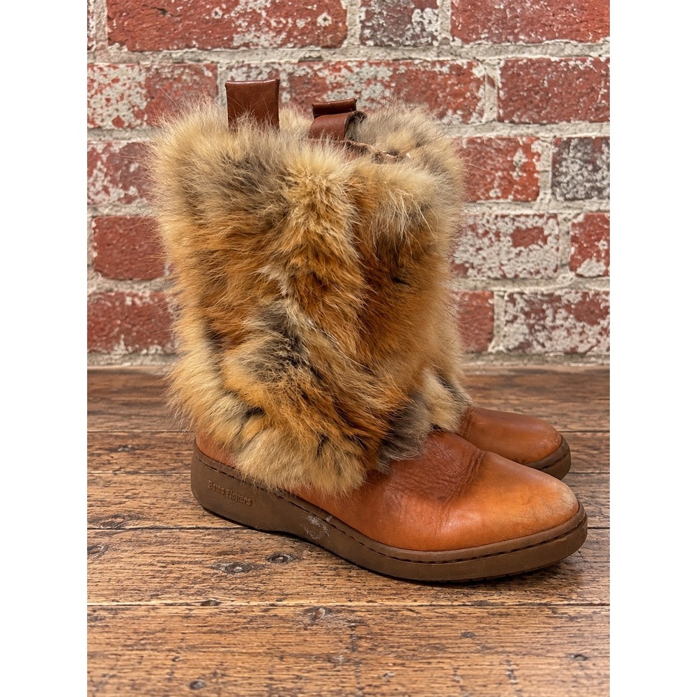 Bates Floaters Vintage Tan Leather Fur Winter Boots 6M Apres Ski Boho Rustic
